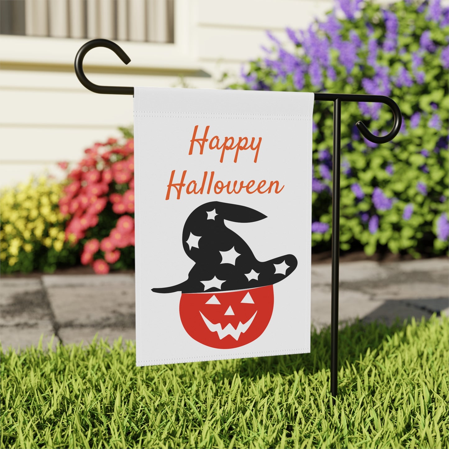 Happy Halloween Witch Hat & Pumpkin Garden Flag