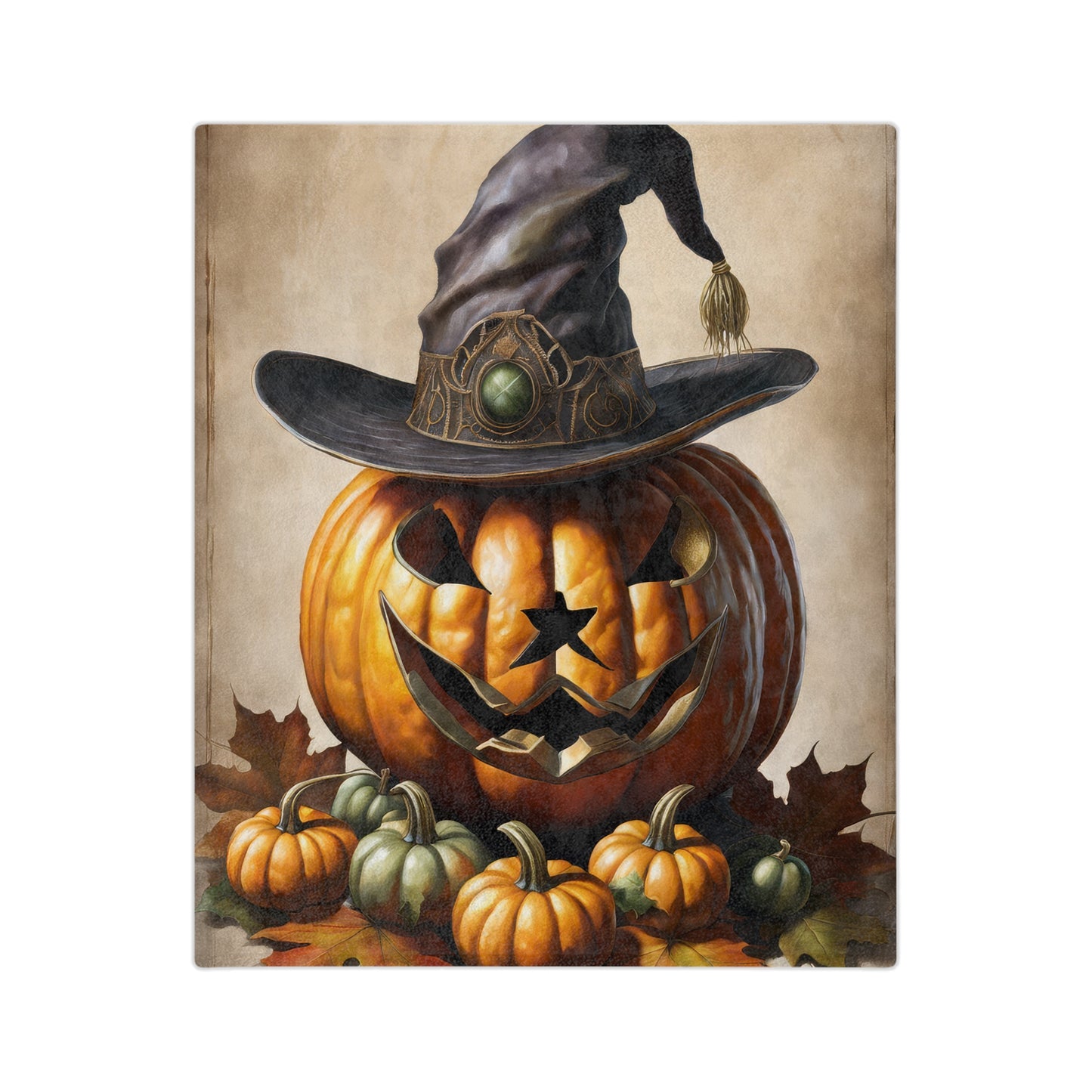 Spooky Jack-o'-Lantern Witch Hat Halloween Plush Blanket