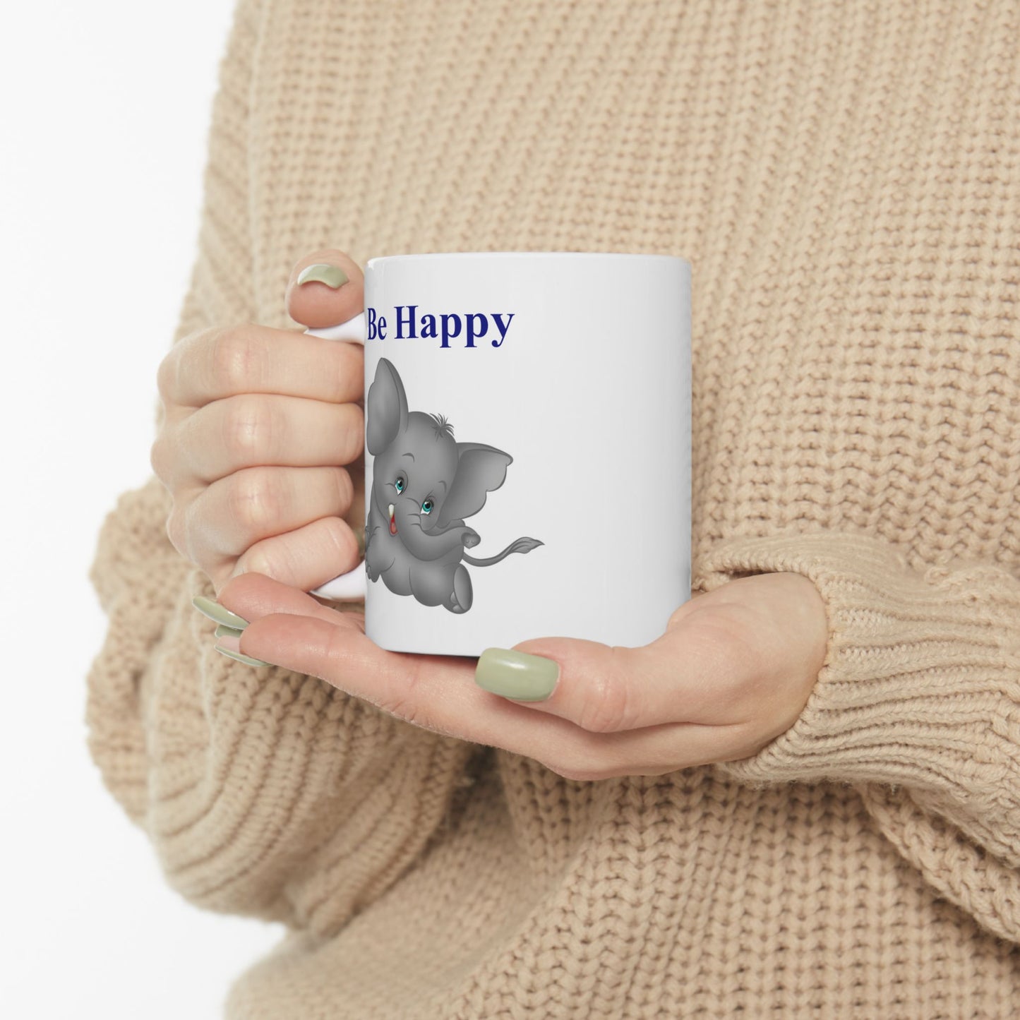 "Be Happy" Cute Baby Elephant Coffee Mug