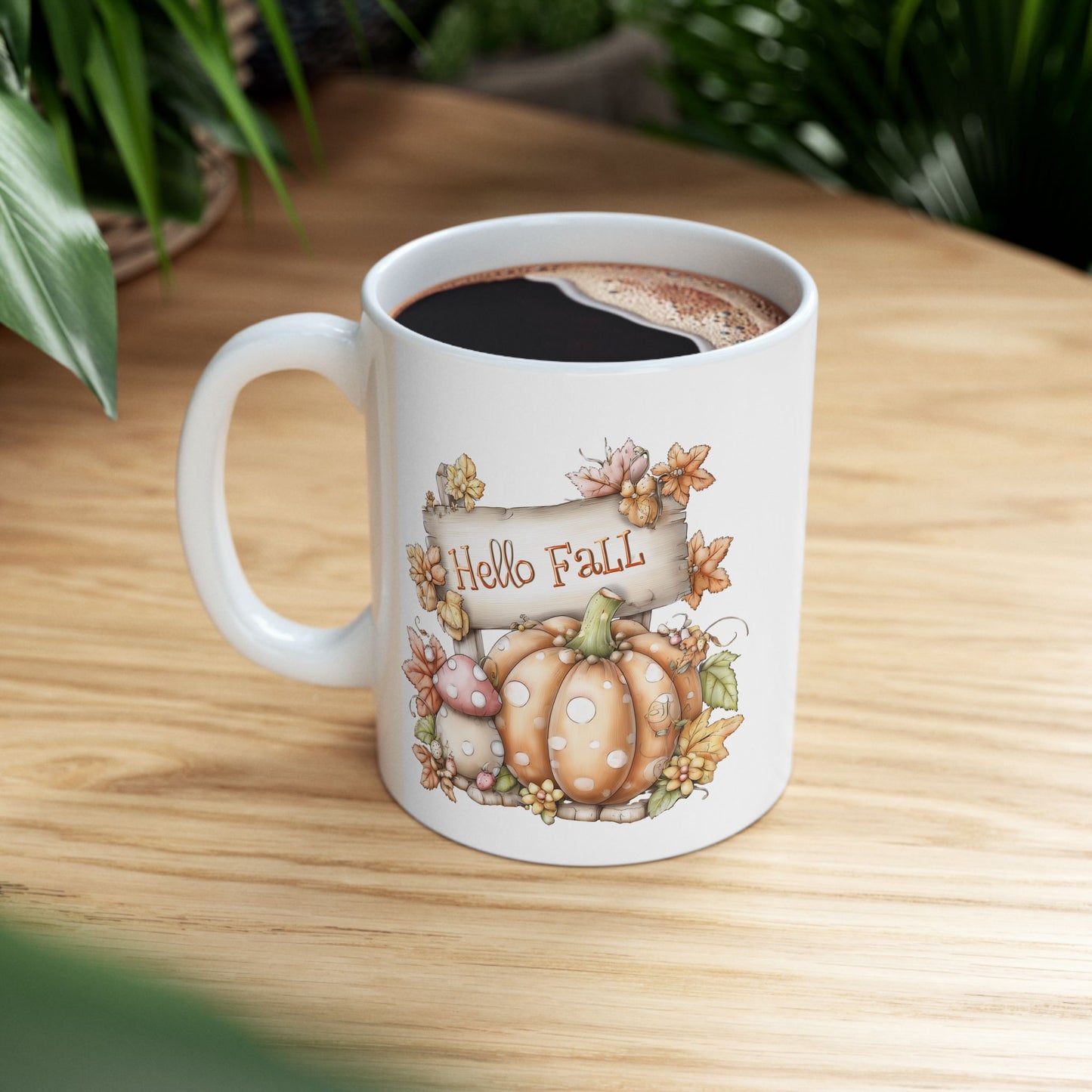 Hello Fall Polka Dot Pumpkin Coffee Mug