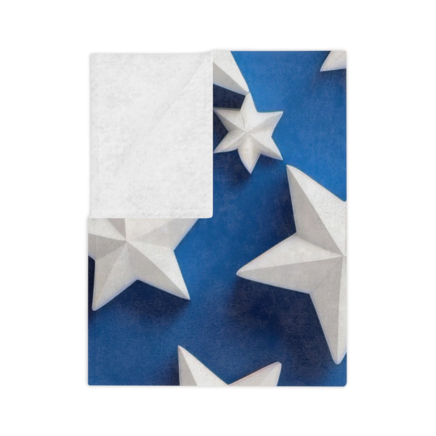 Bold Blue Velveteen Plush Blanket with 3D White Stars