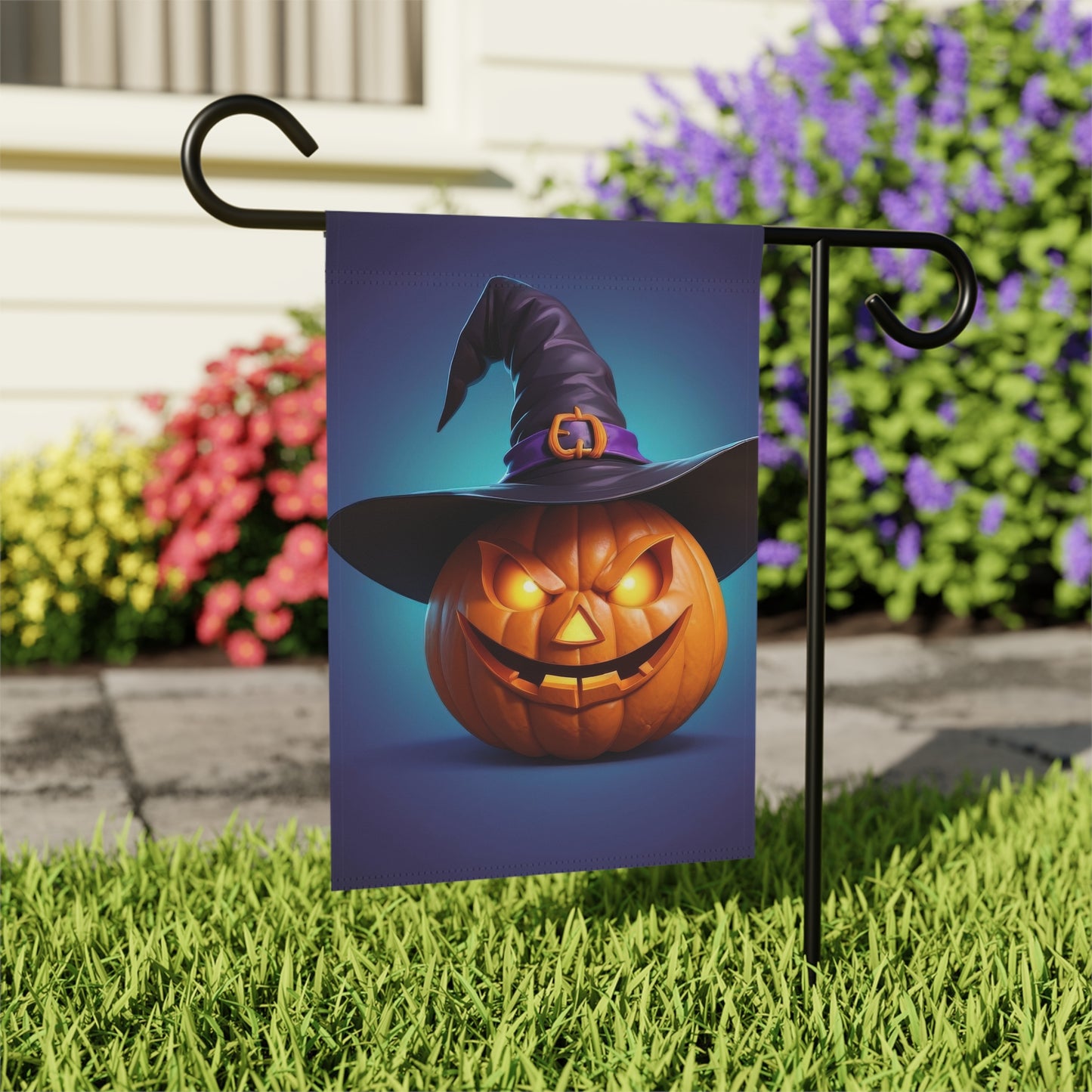Mischievous Jack-o'-Lantern Witch Hat Halloween Garden Flag