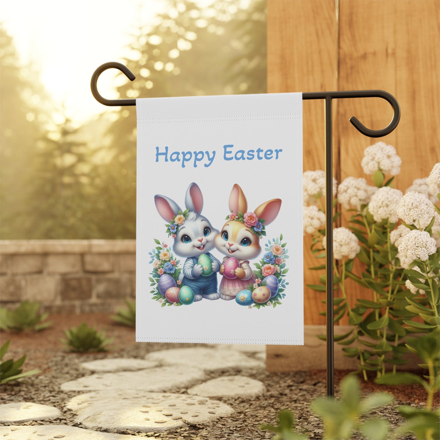Cute Bunnies Happy Easter Garden Flag