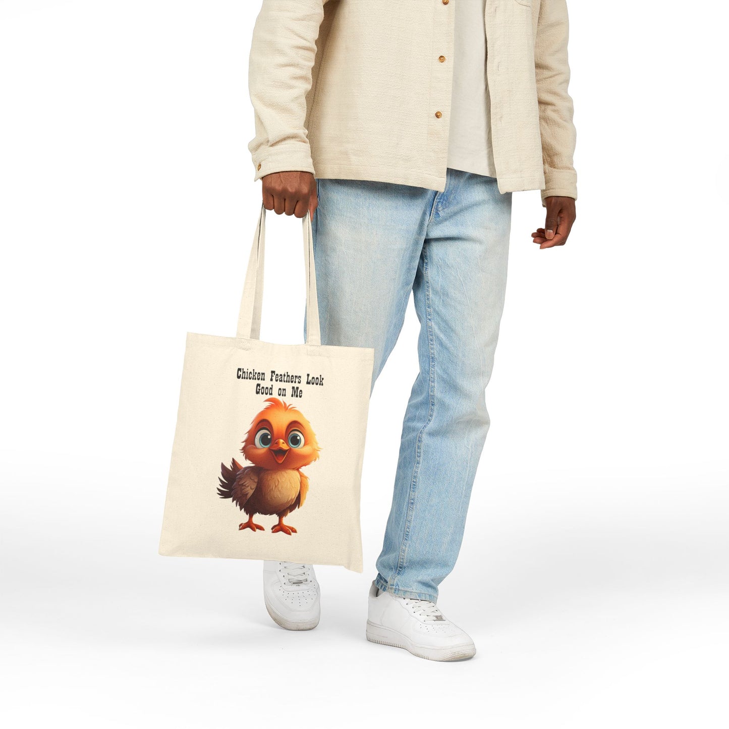 Funny "Chicken Feathers Look Good on Me" Canvas Tote Bag
