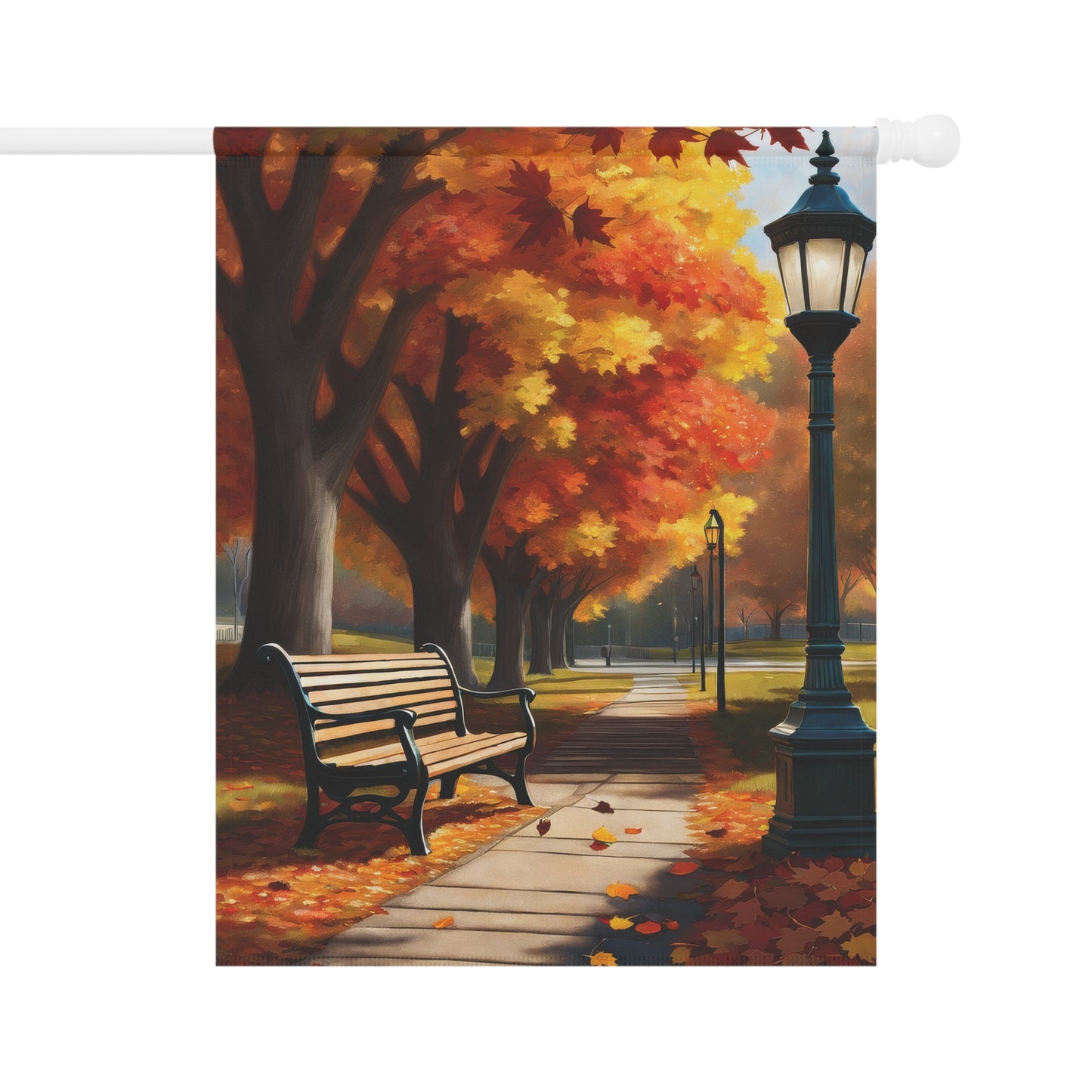 Vibrant Autumn Park Scene Garden Flag