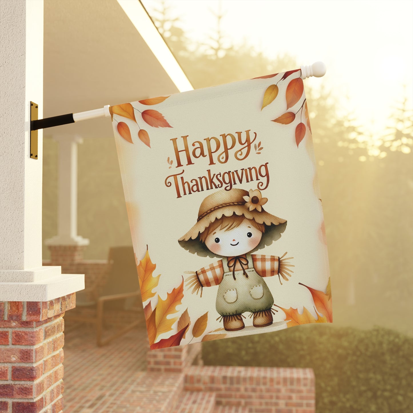 Cute Scarecrow Thanksgiving Garden Flag