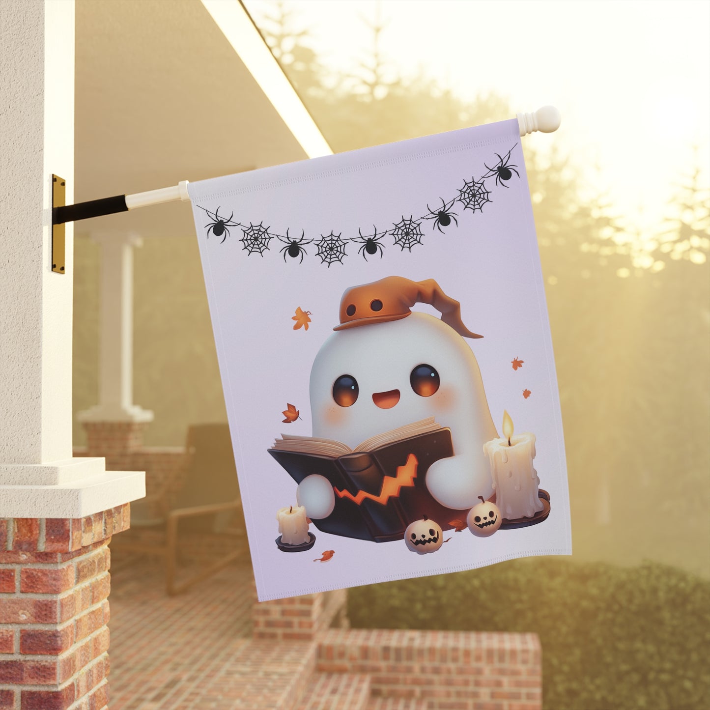 Cute Ghost Reading Spell Book Garden Flag