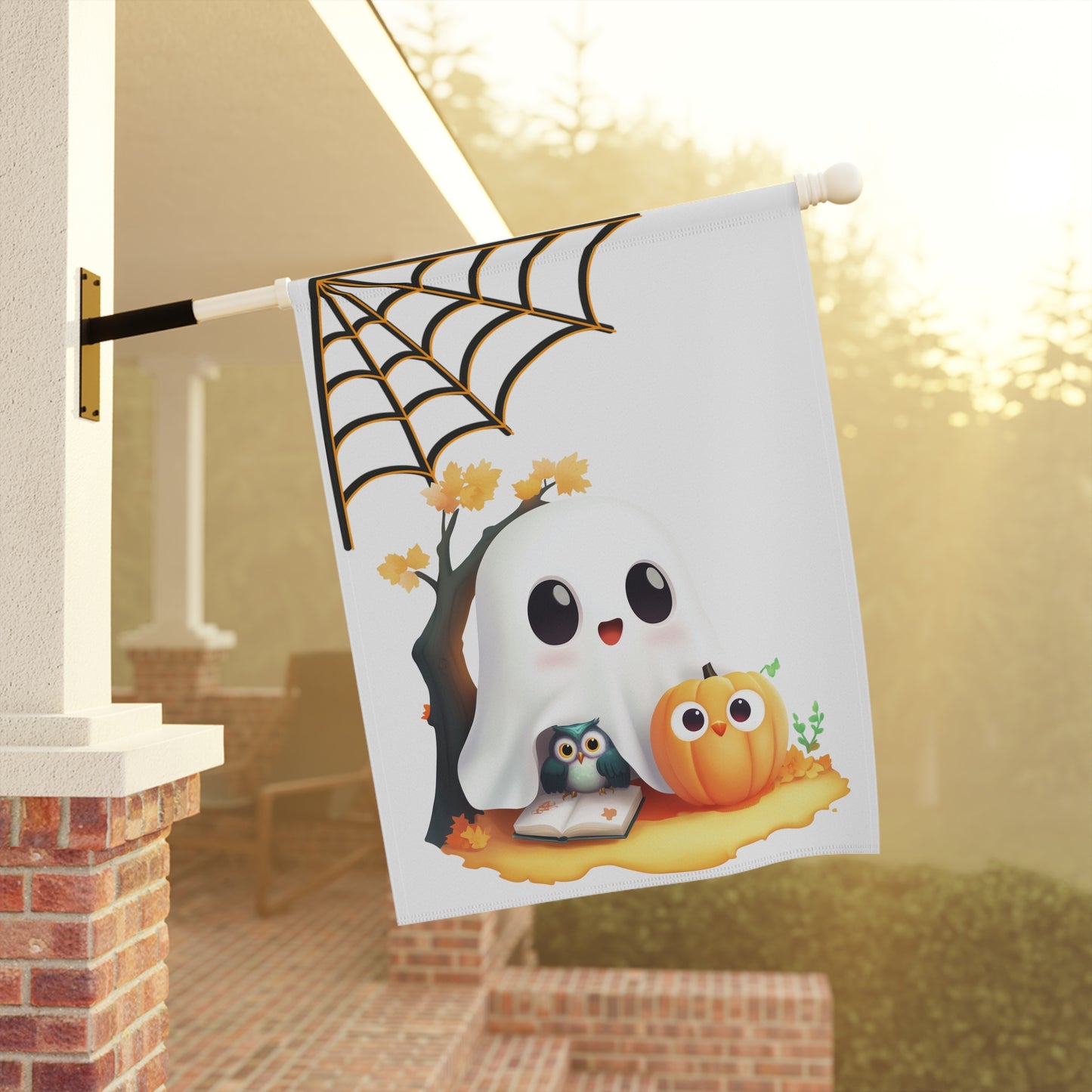 Cute Ghost and Owl Halloween Garden Flag