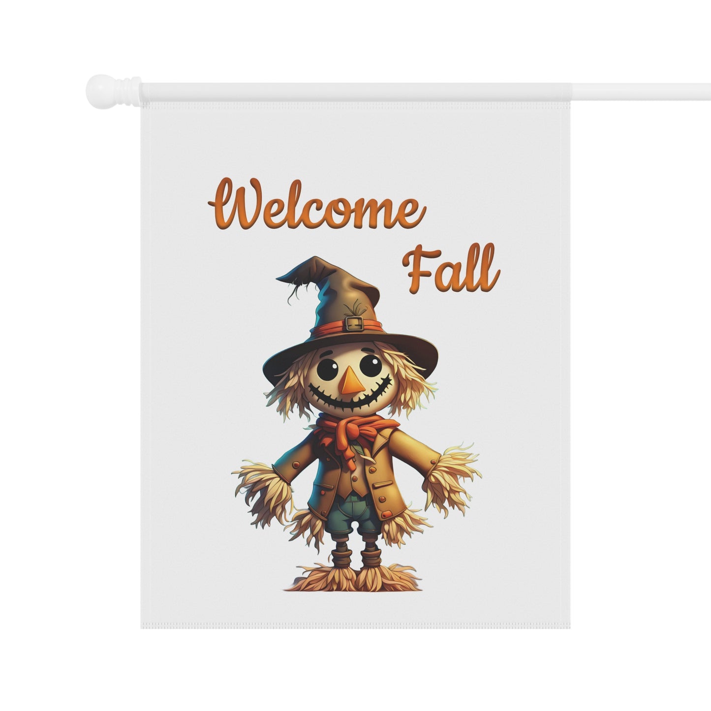 Welcome Fall garden flag with a smiling scarecrow