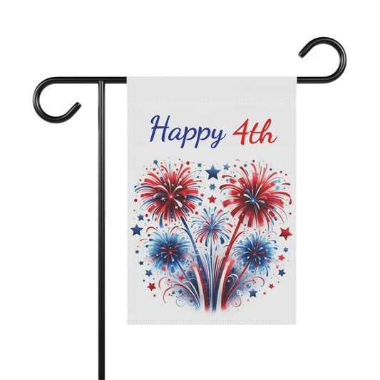 arrangement with small scattered stars beneath the red and blue text Happy 4th on an off-white background.