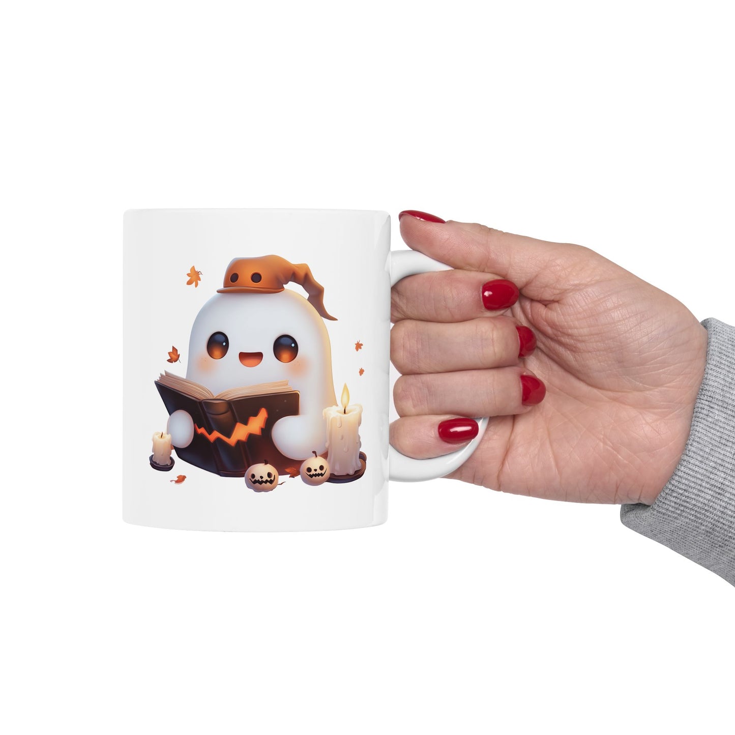 Whimsical Bookworm Ghost Mug