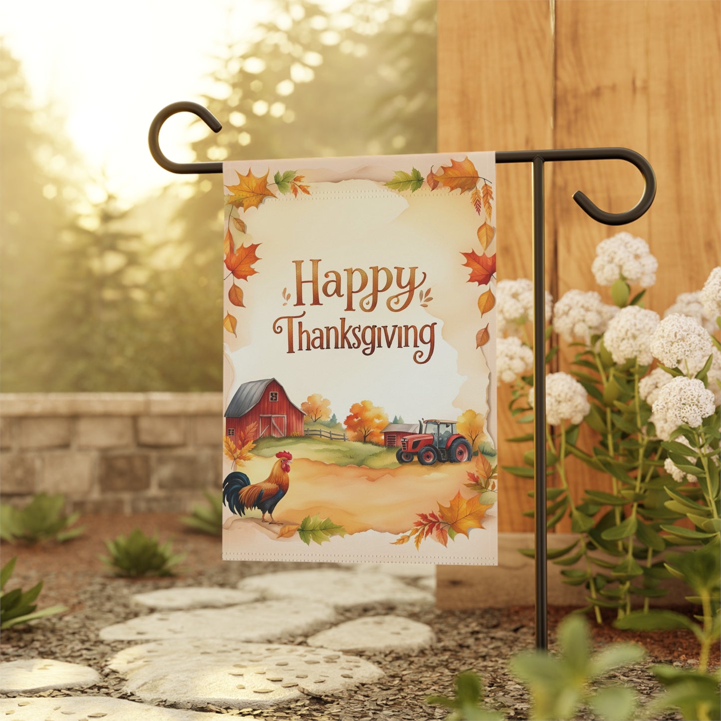 Happy Thanksgiving Rustic Fall Farm Garden Flag