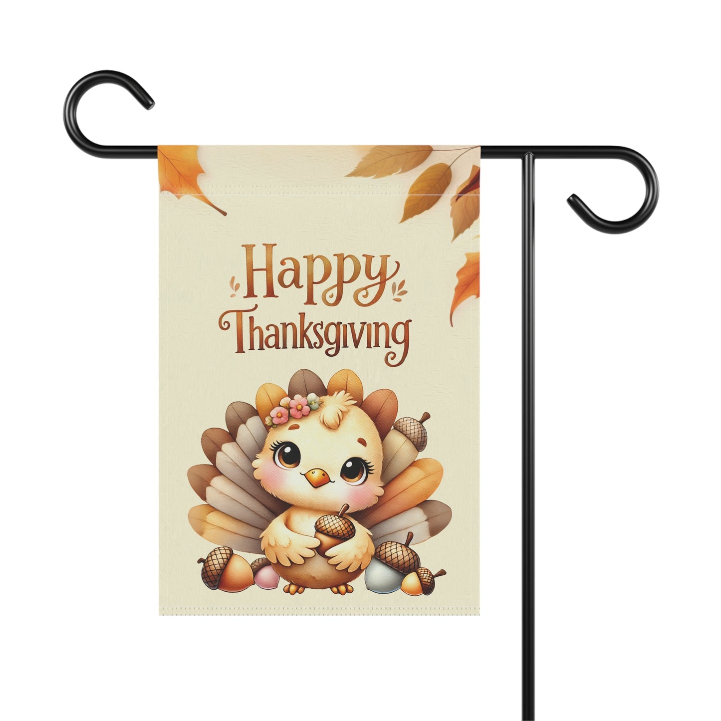 Happy Thanksgiving Garden Flag with a Cute Baby Turkey Flag