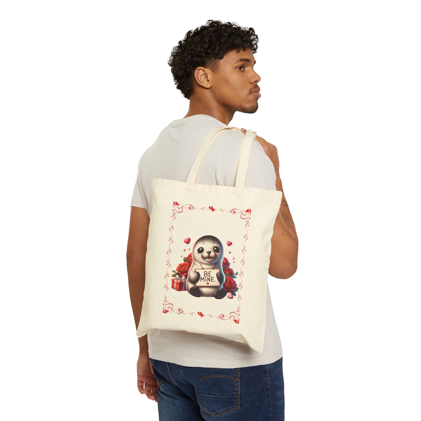 "Be Mine" Cute Valentine's Day Seal Canvas Tote Bag