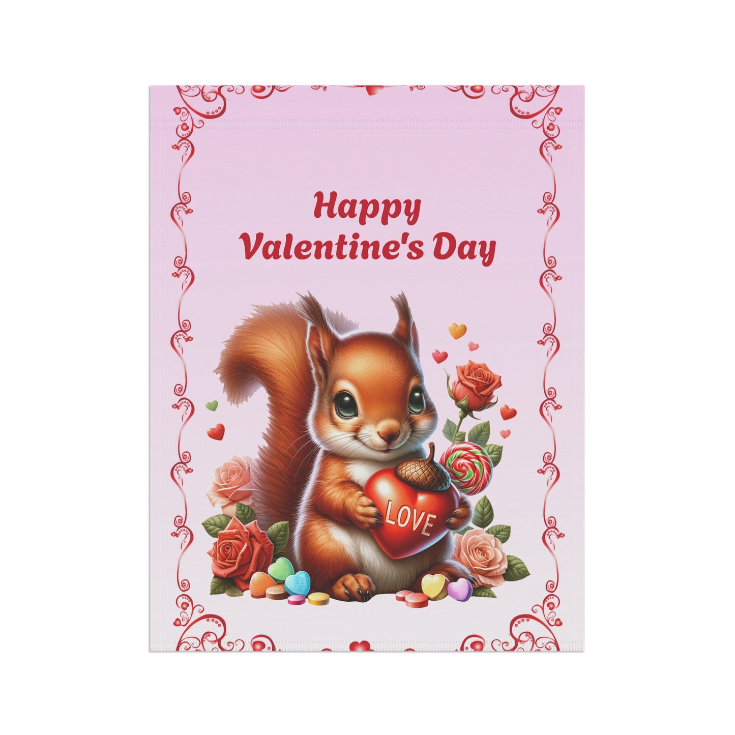 Valentine Squirrel Garden Flag