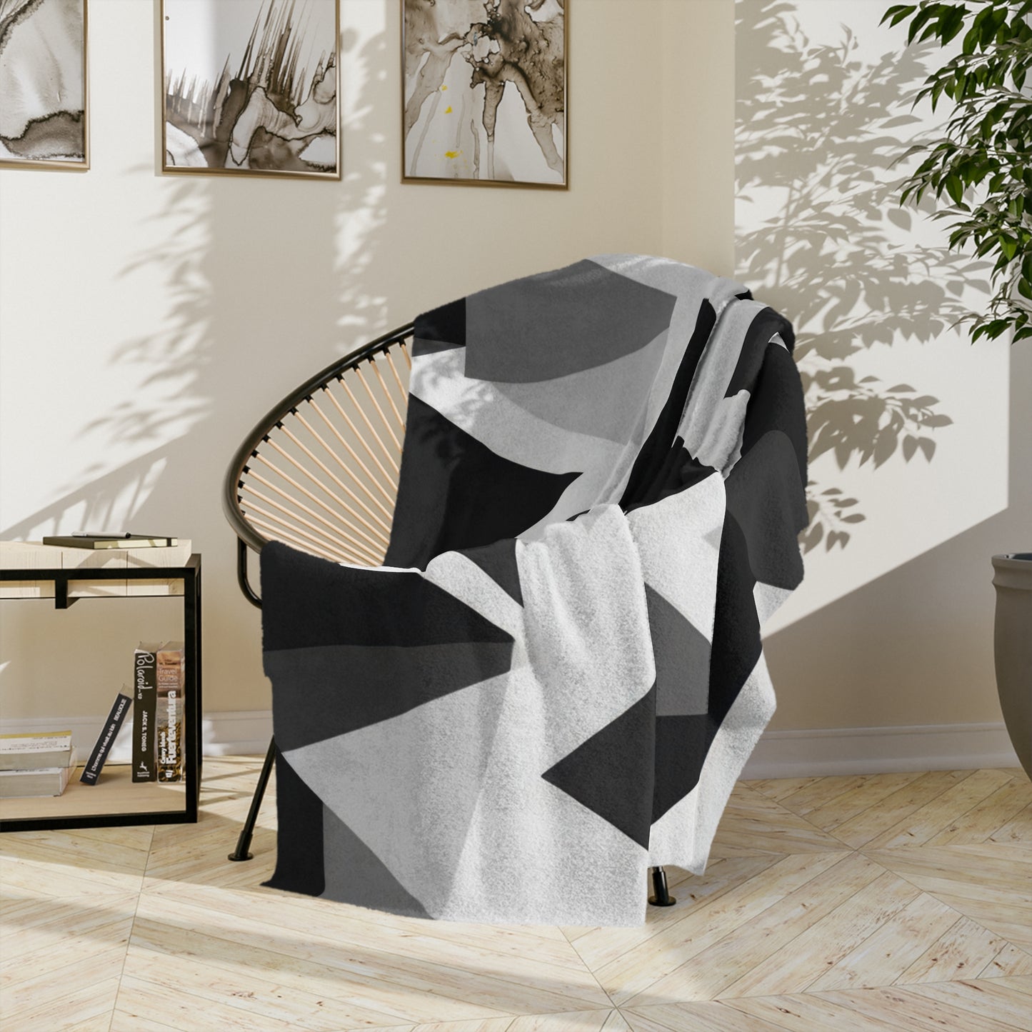 Black and White Abstract Geometric Velveteen Blanket
