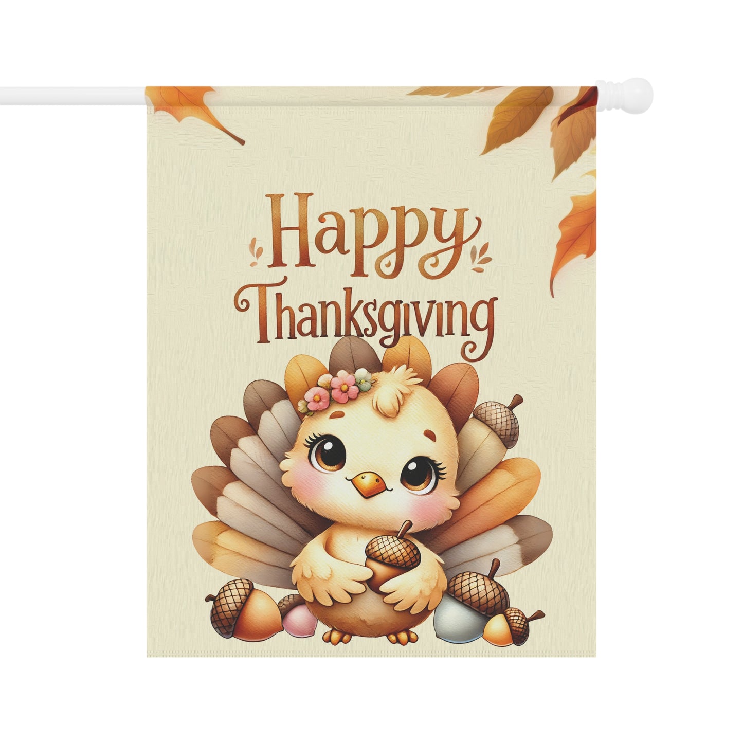 Happy Thanksgiving Garden Flag with a Cute Baby Turkey Flag