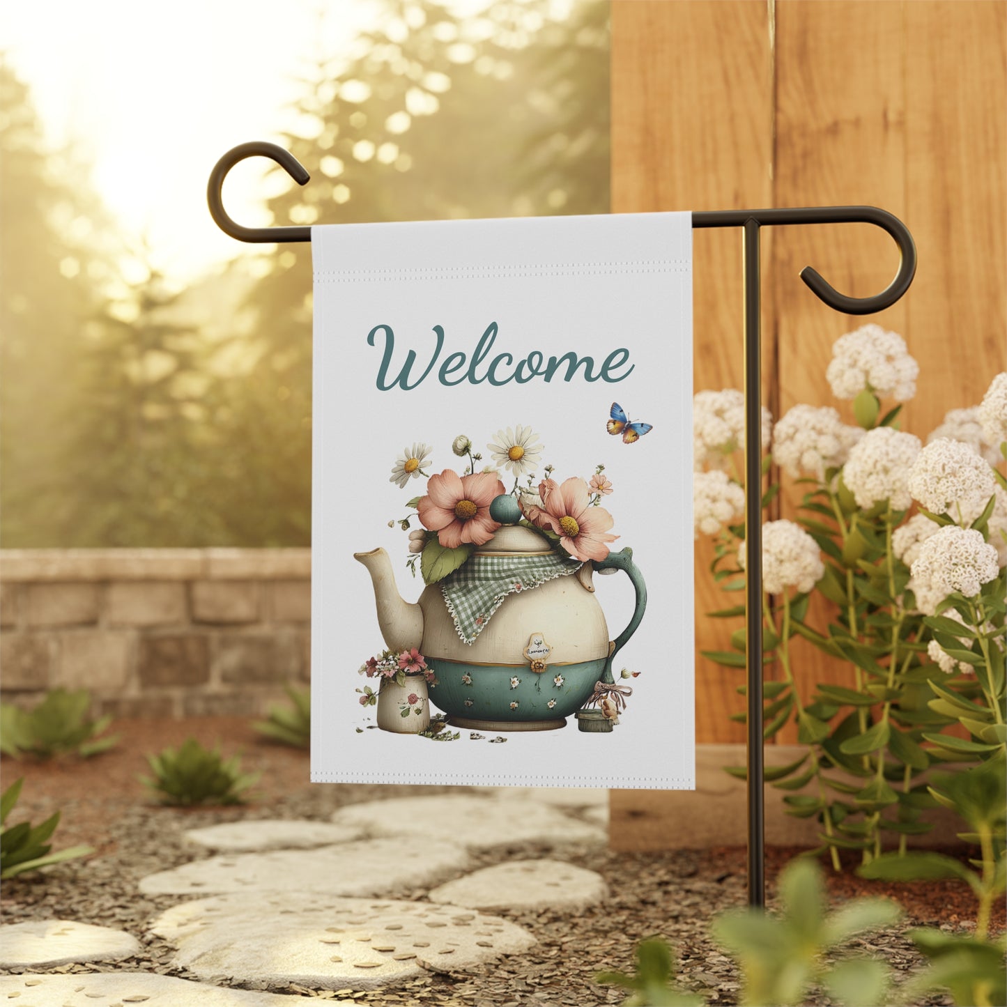 Cottage Teapot Welcome Garden Flag