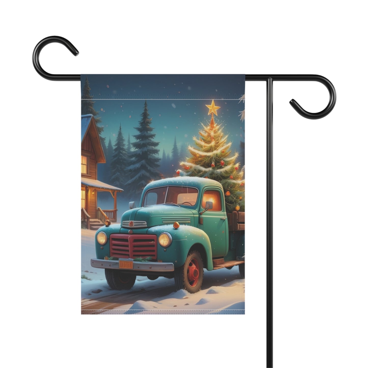 Vintage Truck with Christmas Tree Flag