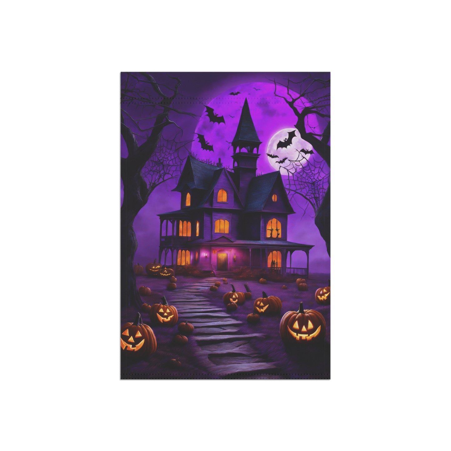Purple Haunted House Halloween Garden Flag/ House Banner