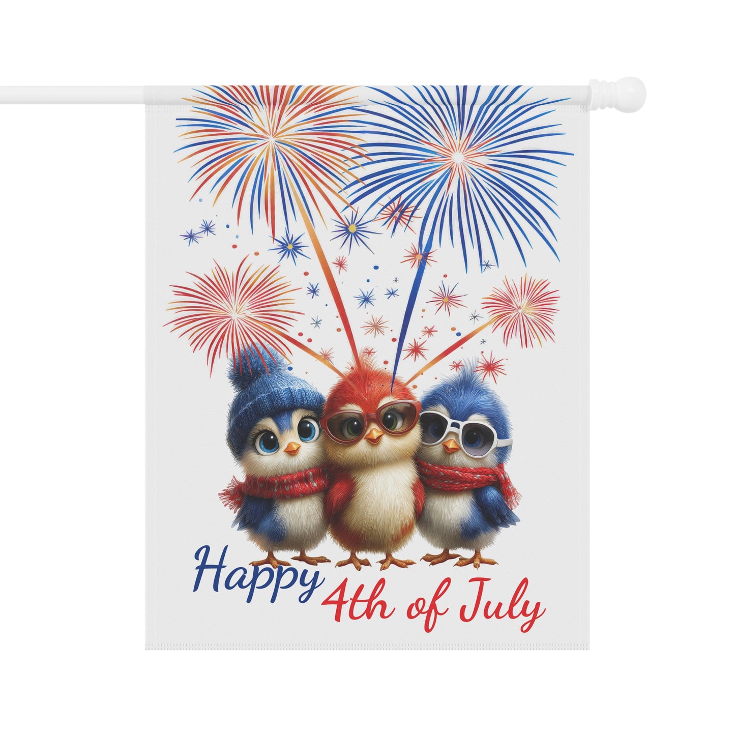 Cute Bird Trio Patriotic 4th of July Garden Flag