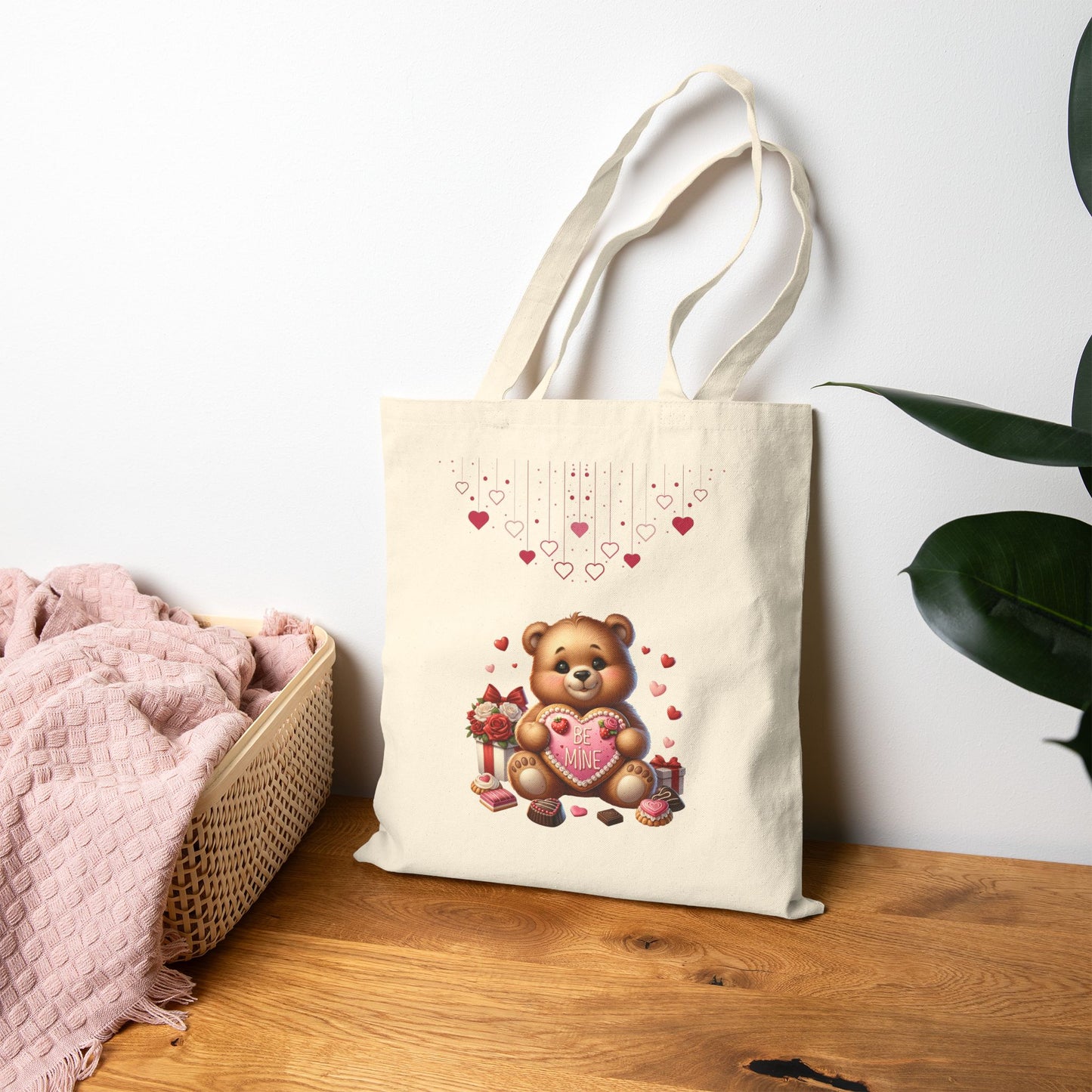 Be Mine Teddy Bear Valentine's Day Canvas Tote Bag