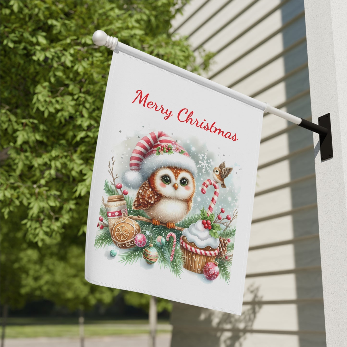 Adorable Santa Owl Garden Flag