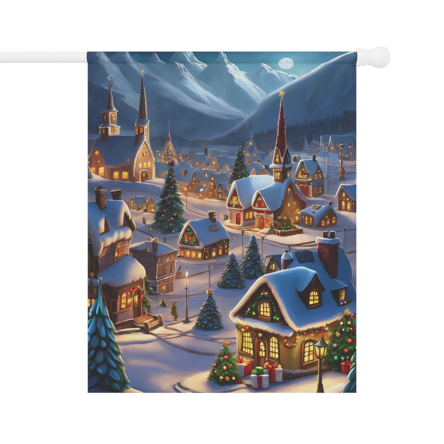 Magical Christmas Mountain Village Garden Flag