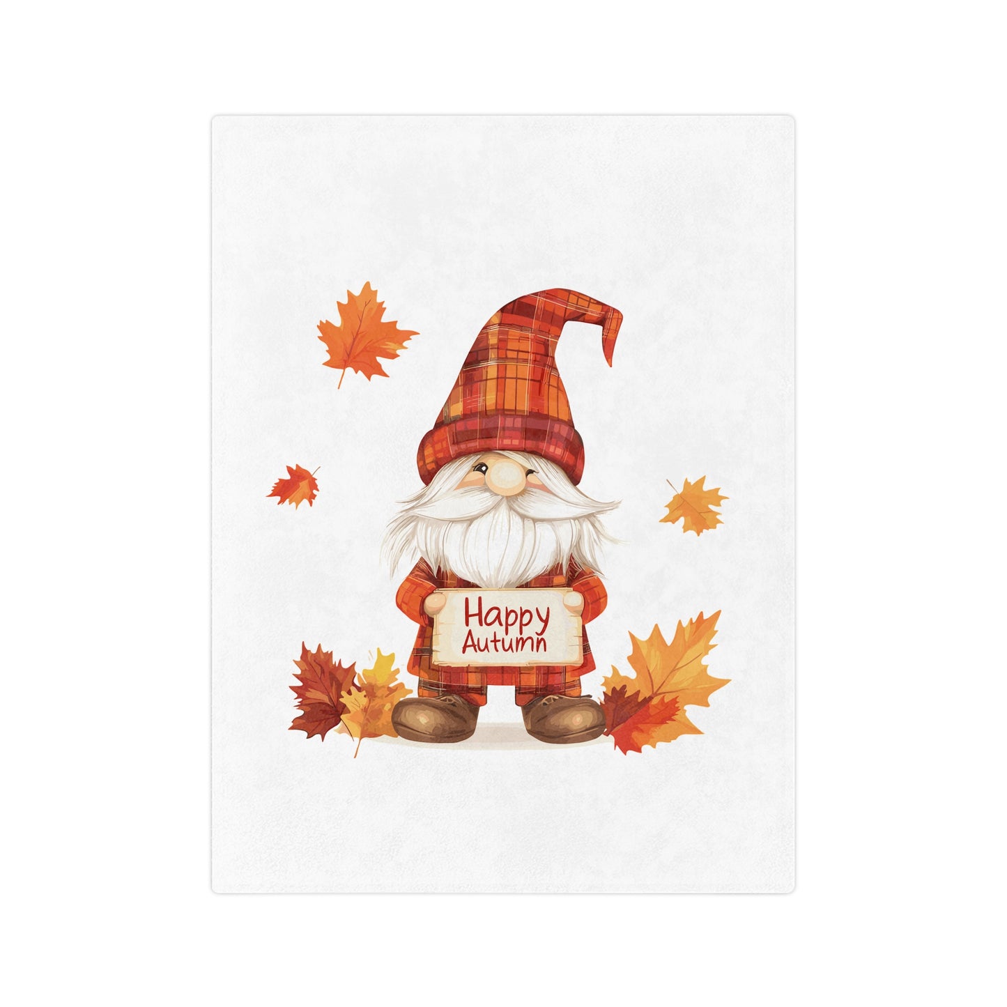 Happy Autumn Plaid Gnome Velveteen Blanket