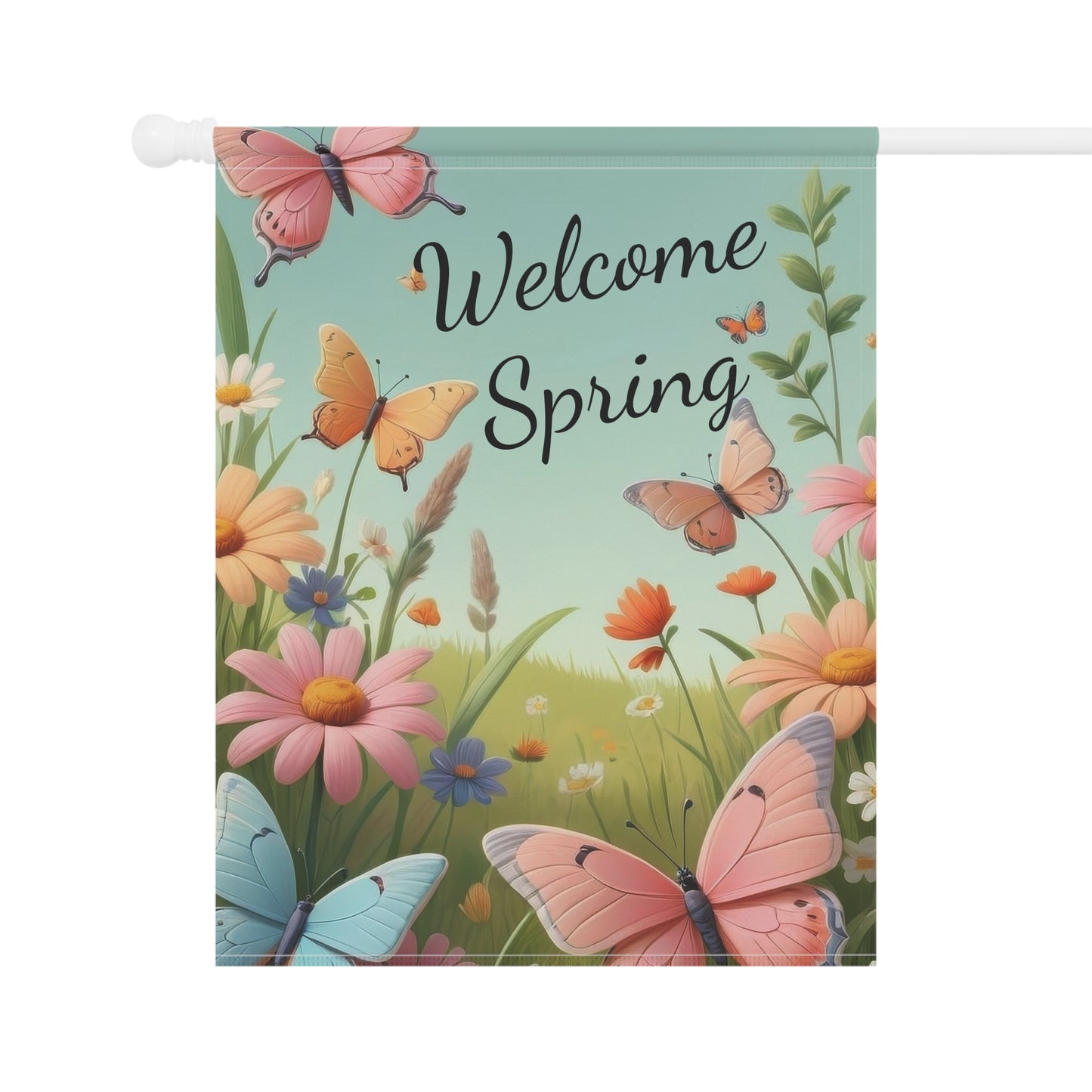 Colorful Butterfly Welcome Spring Garden Flag