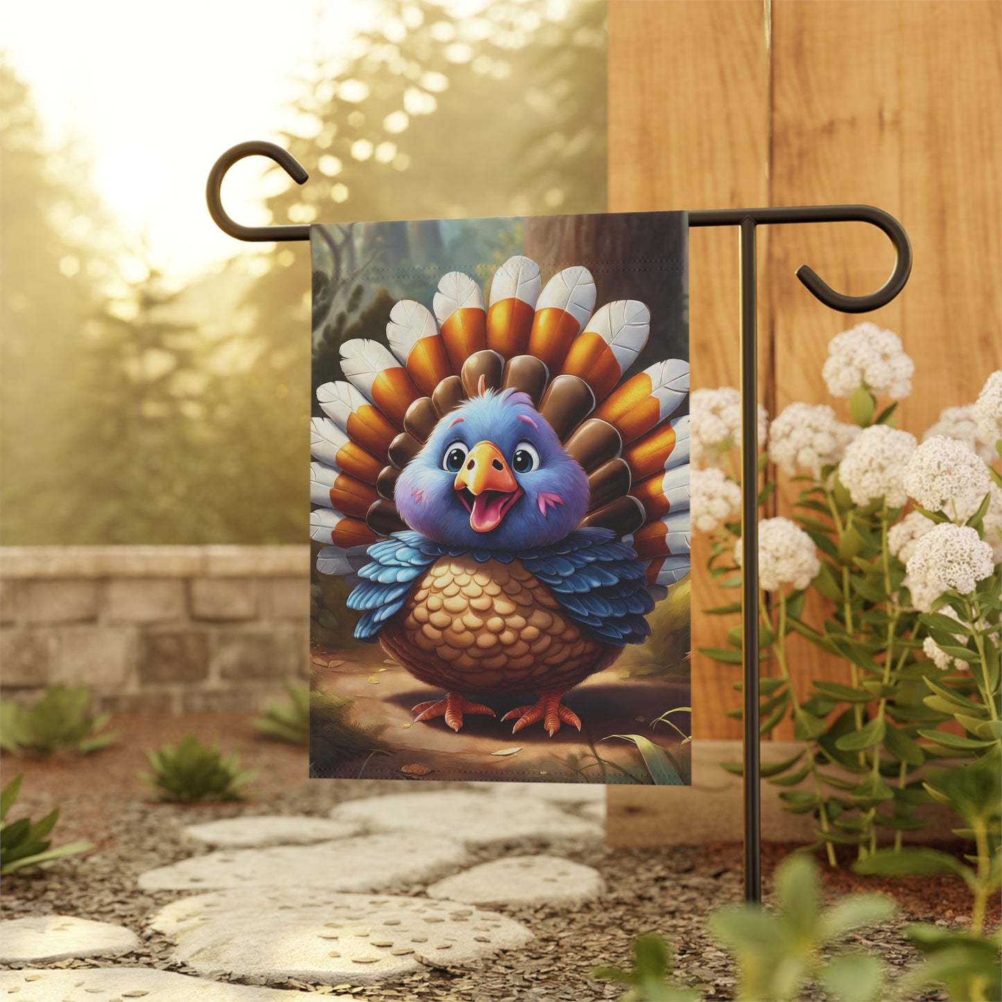 Cute Cartoon Thanksgiving Turkey Garden Flag