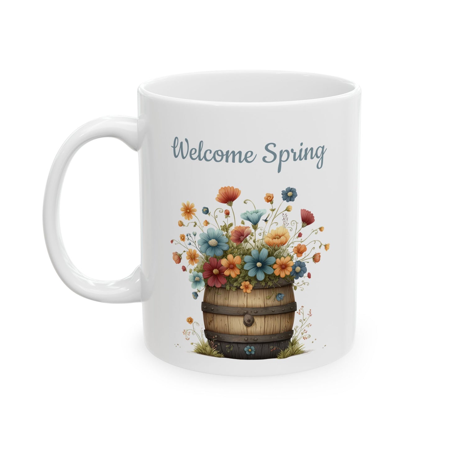Welcome Spring Floral Barrel Mug