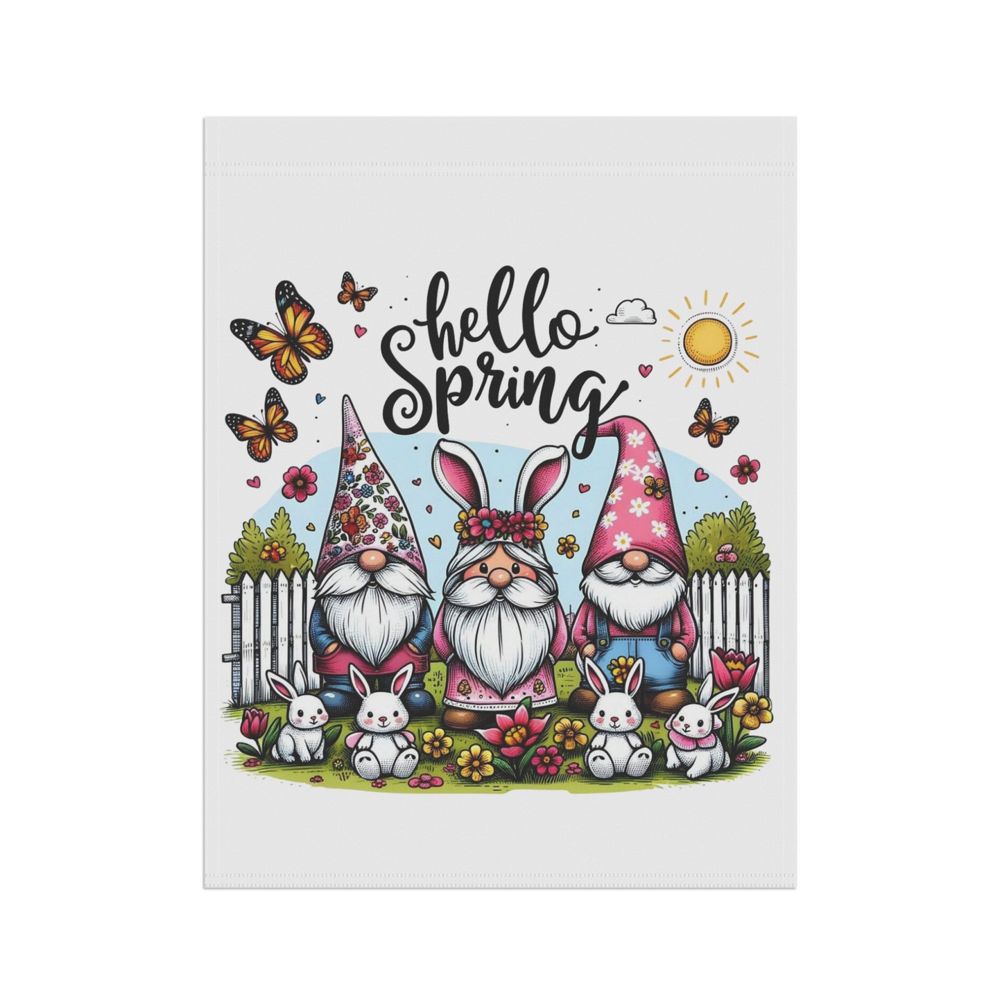 Hello Spring Gnomes Garden Flag