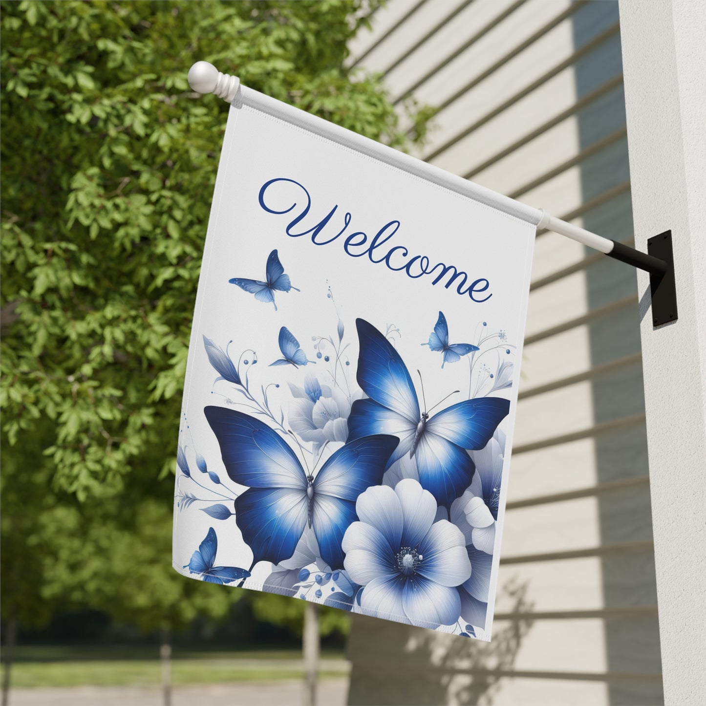 Blue Butterflies Welcome Garden Flag