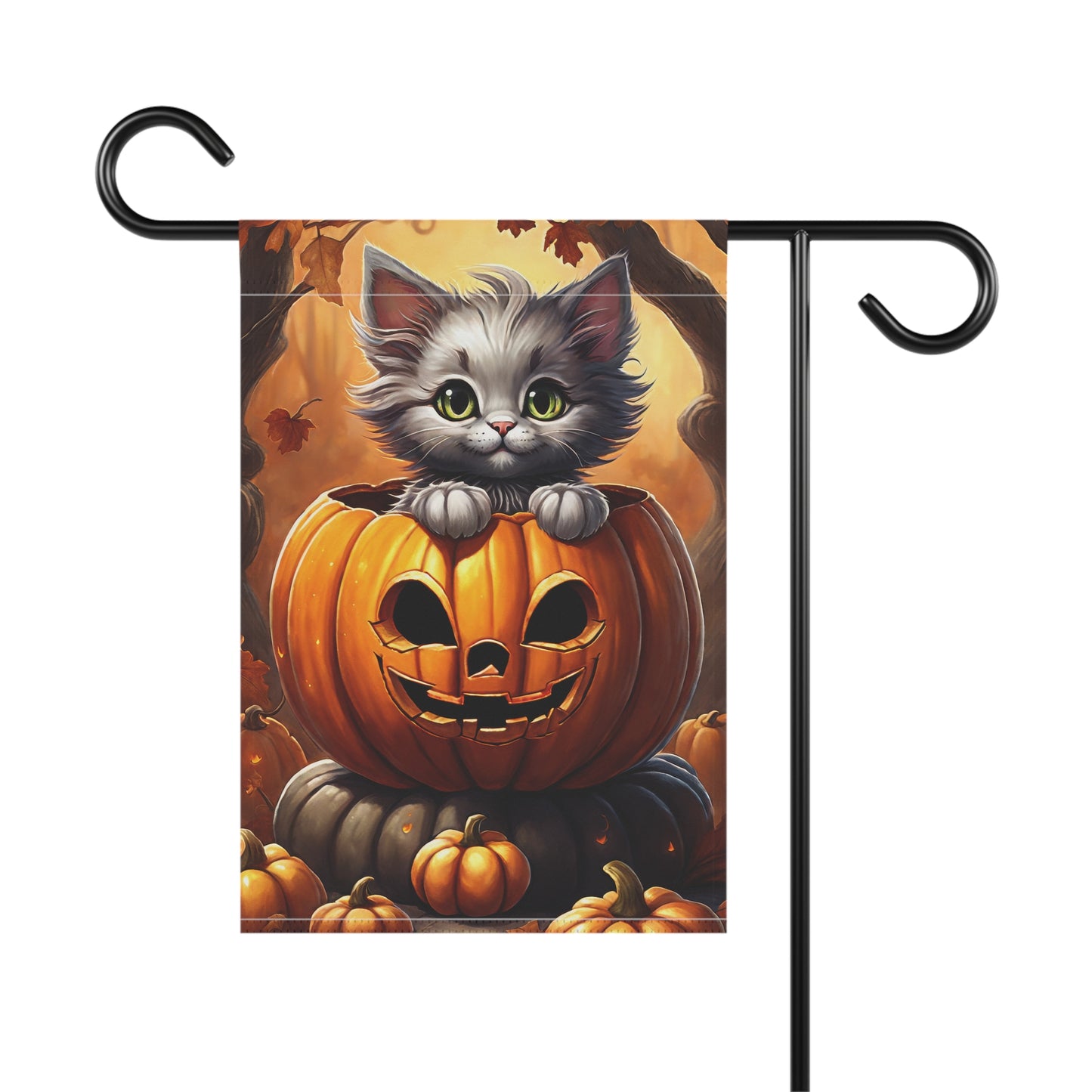 Kitten in Carved Pumpkin Halloween Garden Flag
