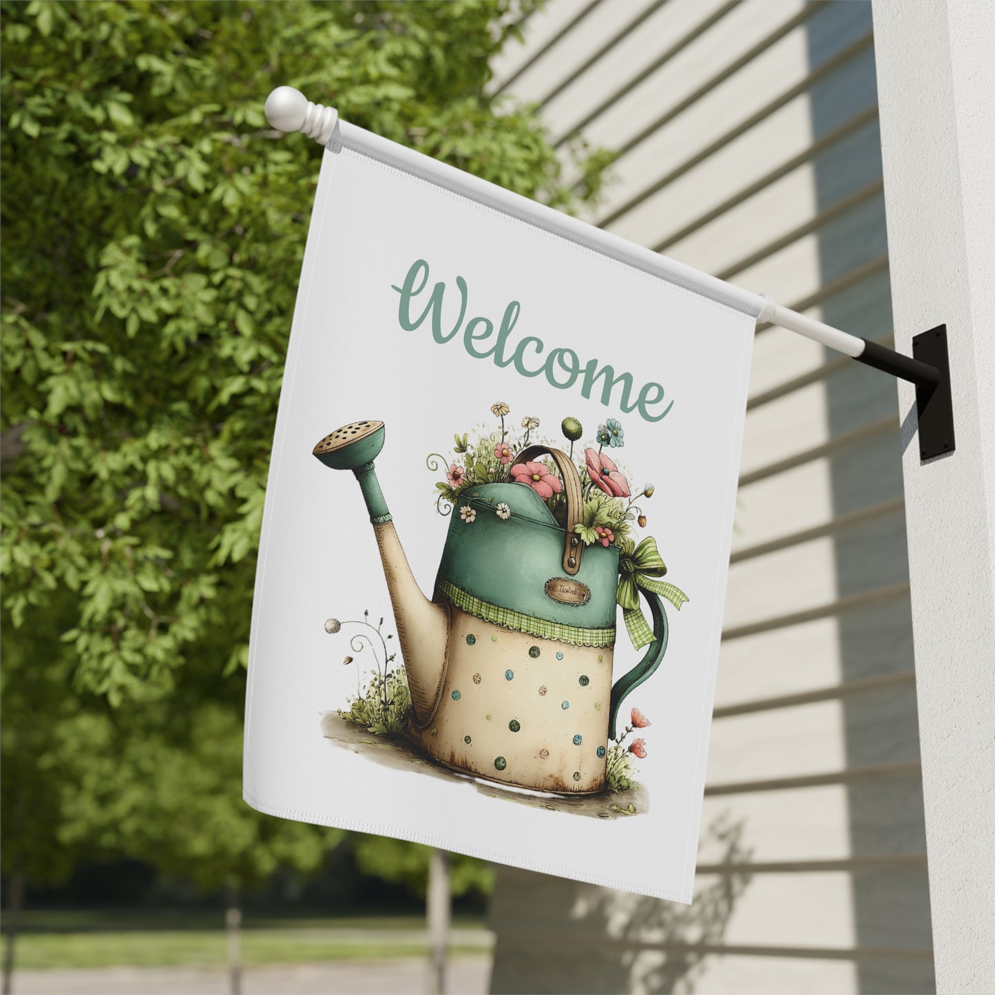 Vintage Watering Can Welcome Flag