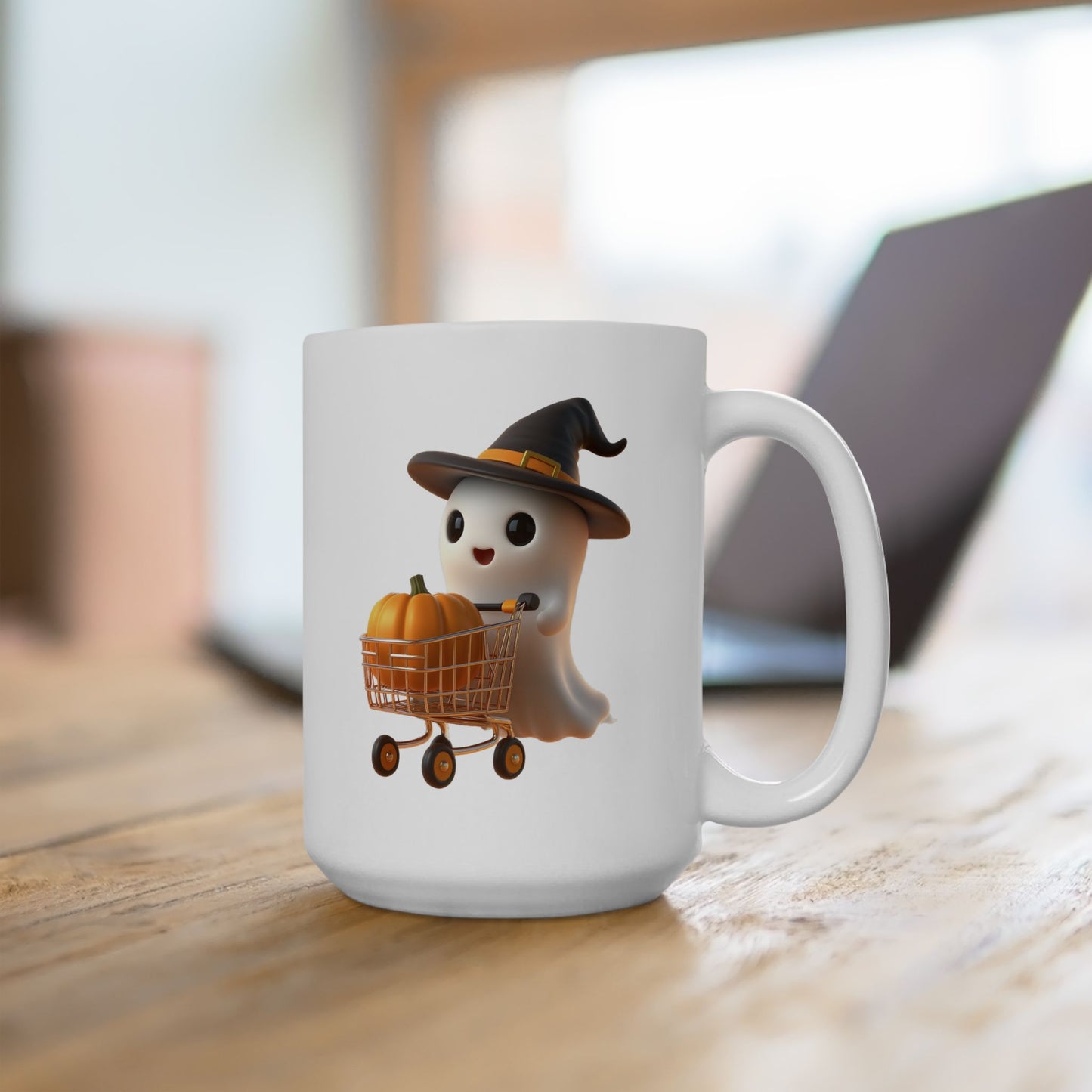 Adorable Ghost with Pumpkin Shopping Cart Coffee Mug