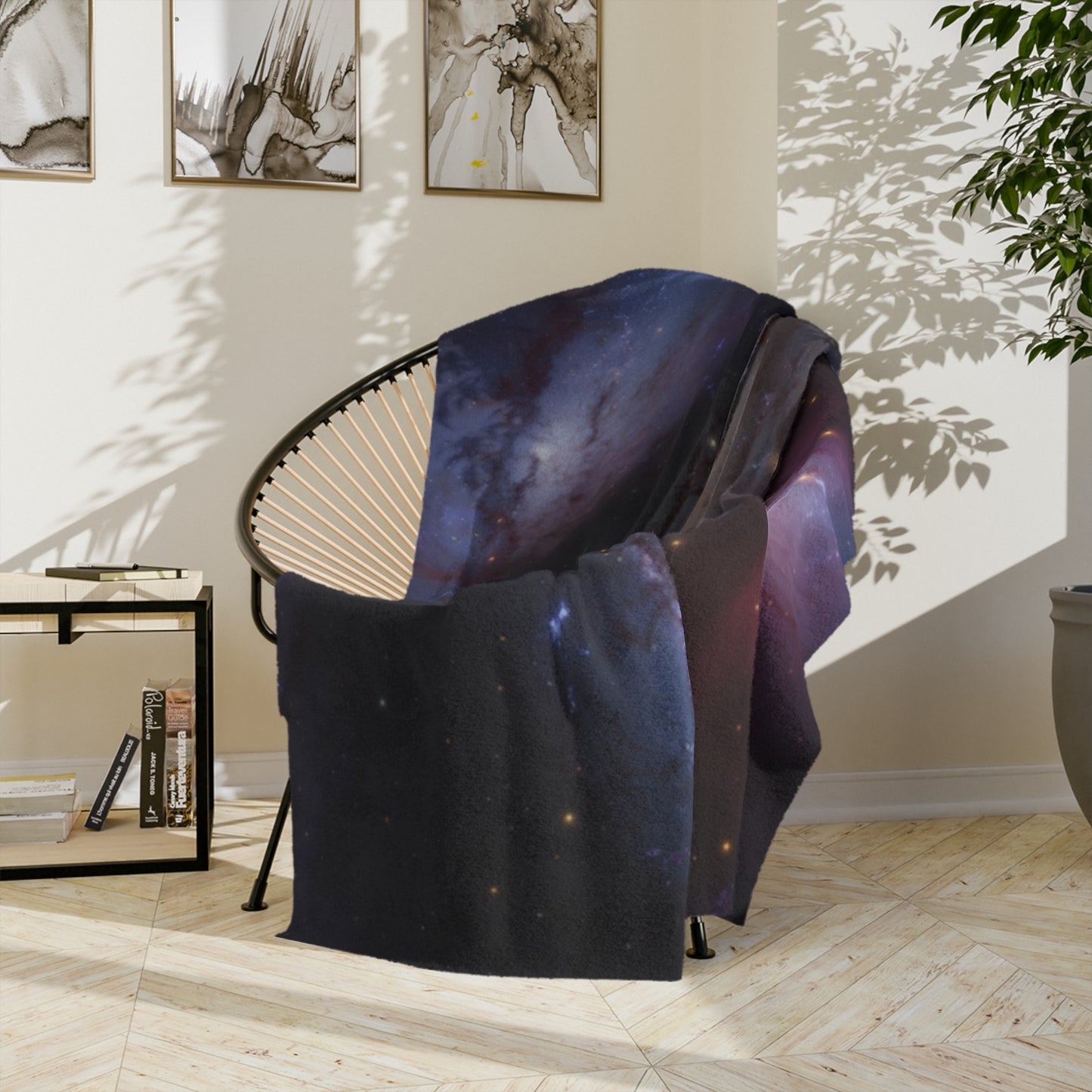 Cosmic Spiral Galaxy Velveteen Plush Blanket