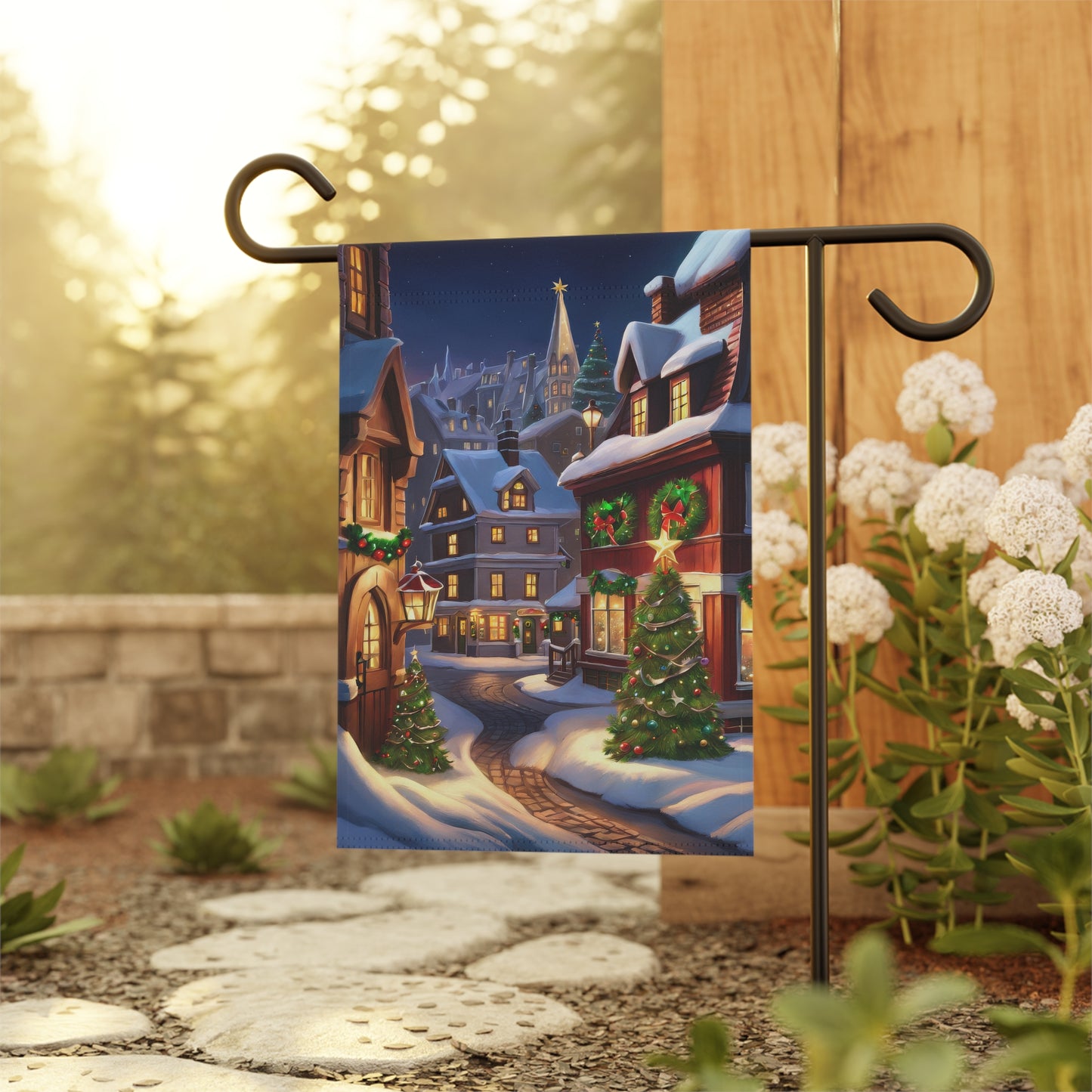 Enchanting Christmas Village Street Garden Flag
