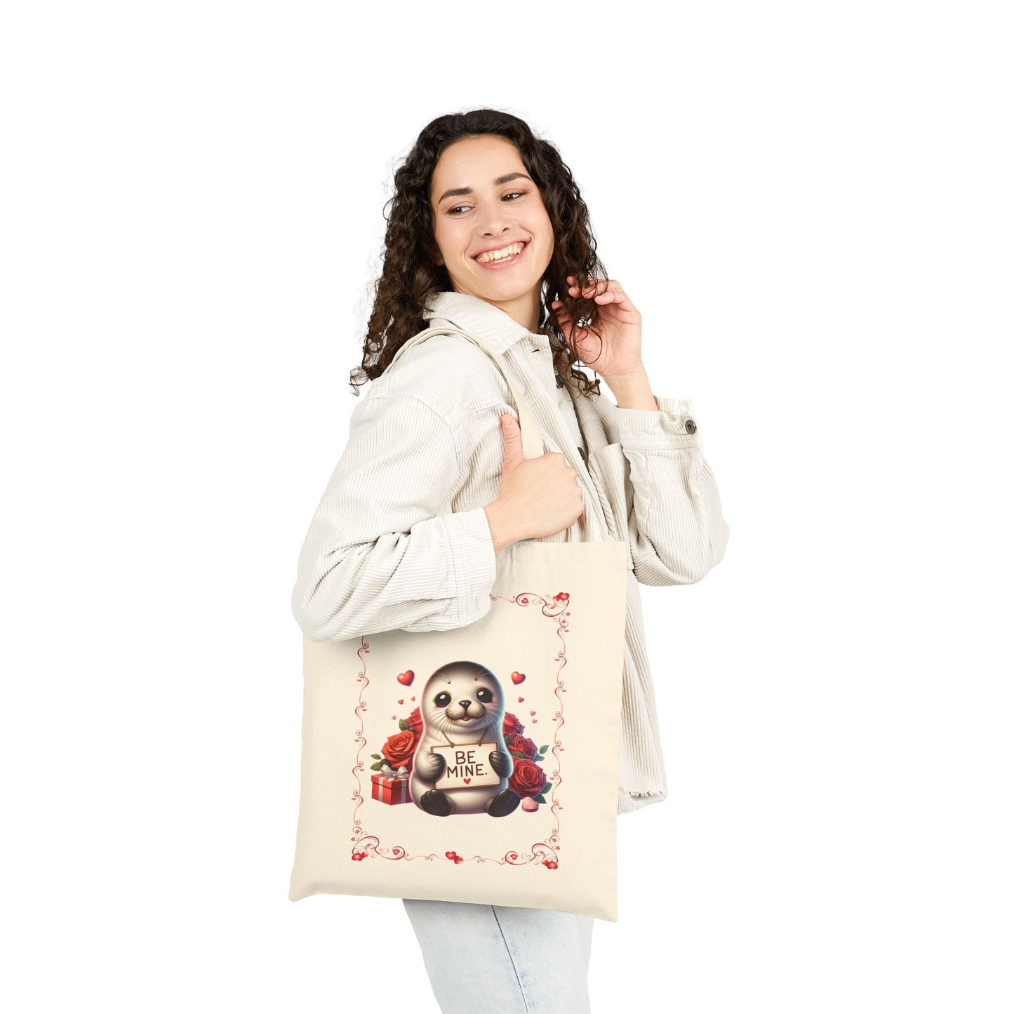 "Be Mine" Cute Valentine's Day Seal Canvas Tote Bag