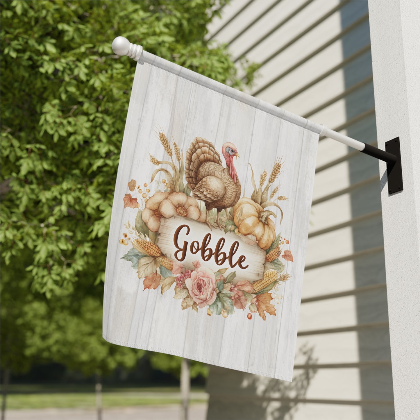 Gobble Turkey Thanksgiving Garden Flag