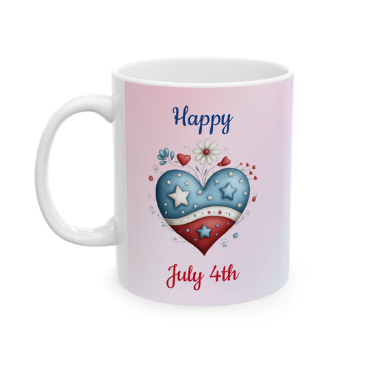 Festive Red, White & Blue Heart Ceramic Mug