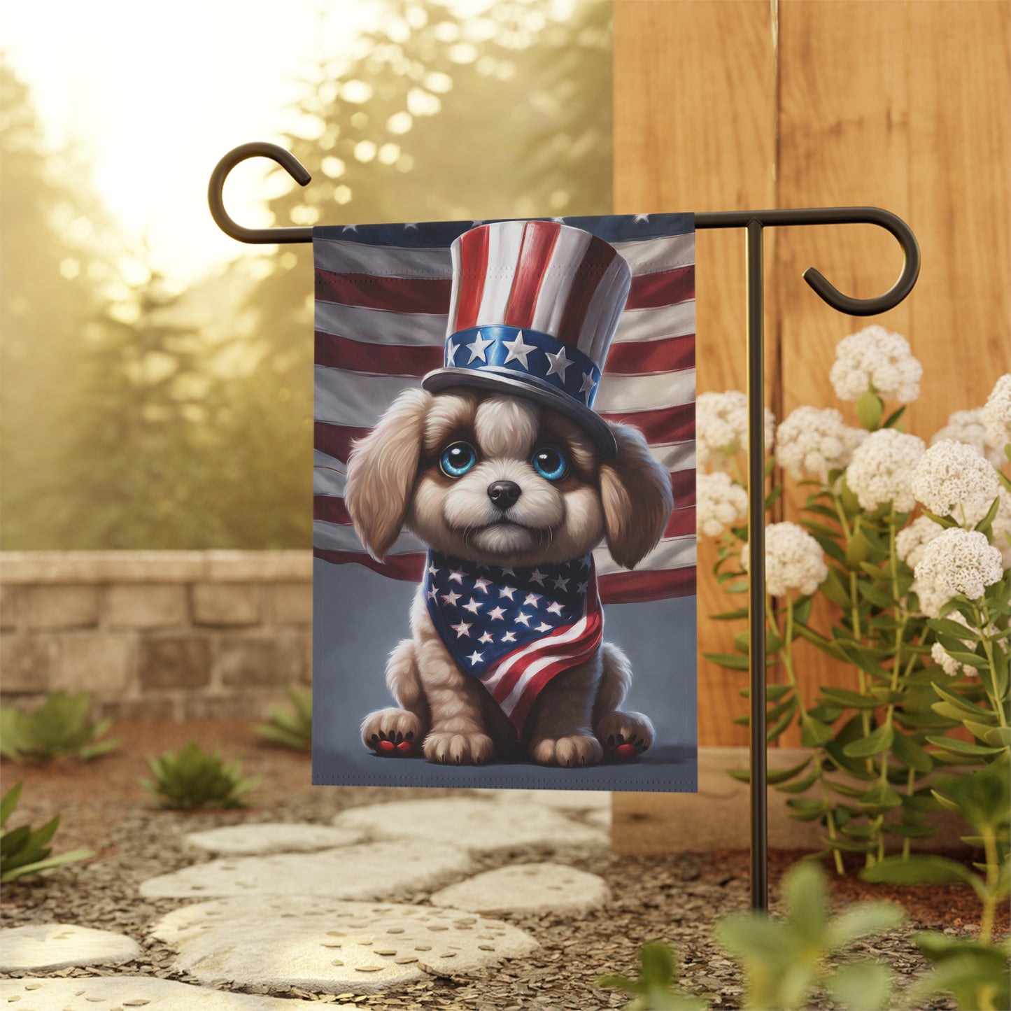 Cute Puppy Patriotic Garden Flag/House Banner