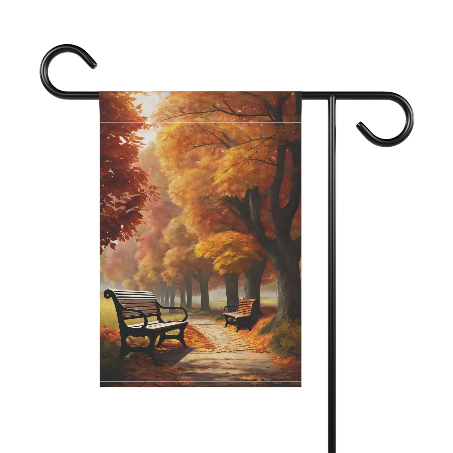 Golden Autumn Park Pathway Garden Flag