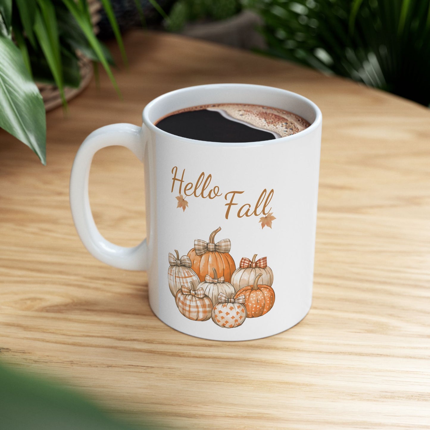 "Hello Fall" Plaid Pumpkin Coffee Mug