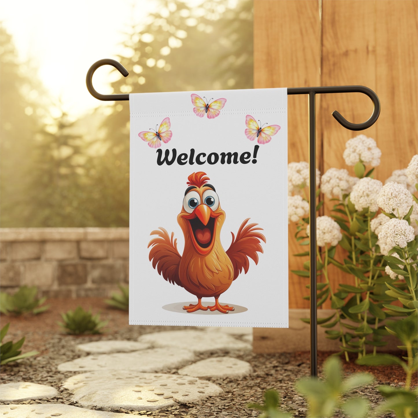 Funny Welcome Garden Flag Cartoon Chicken