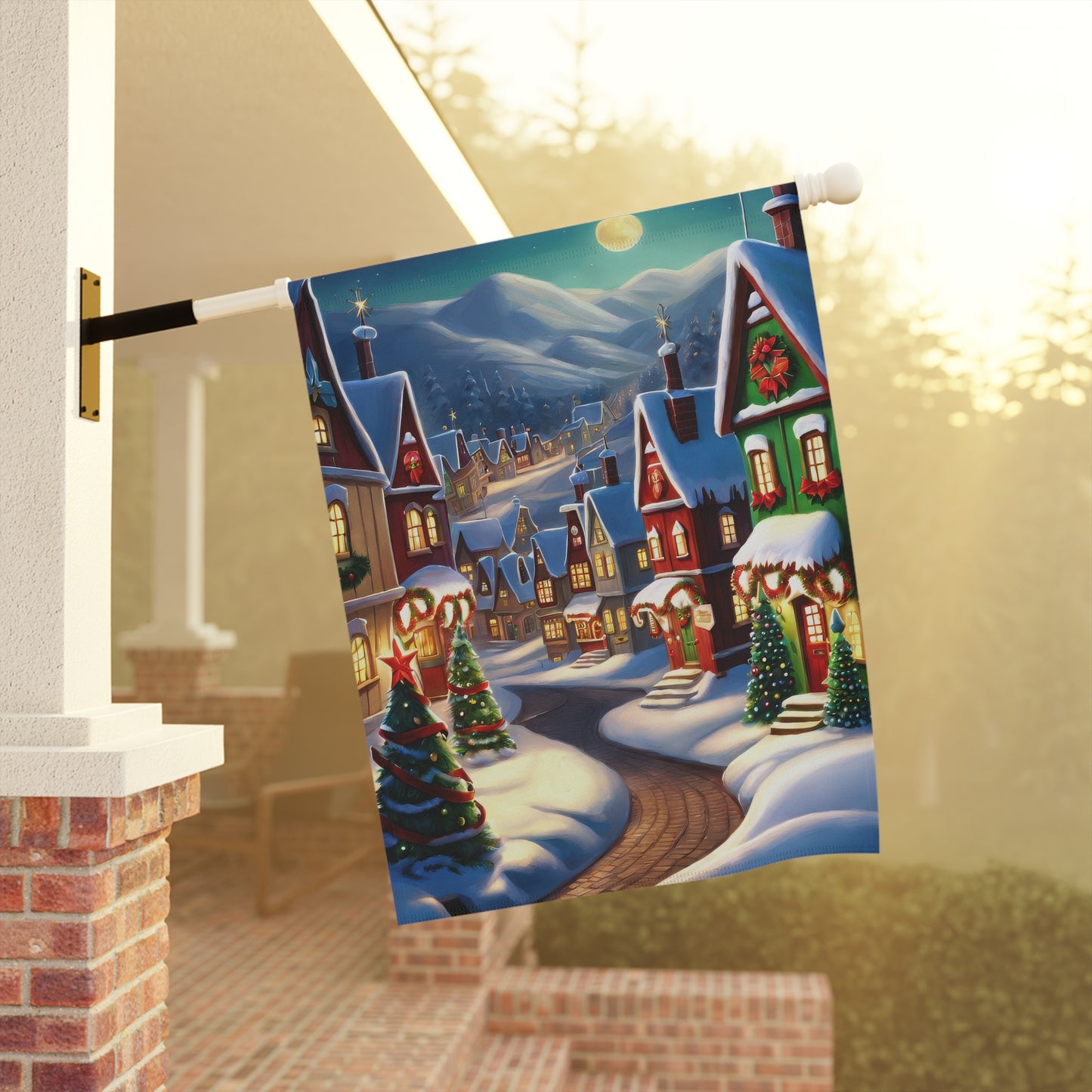 Moonlit Christmas Village Garden Flag