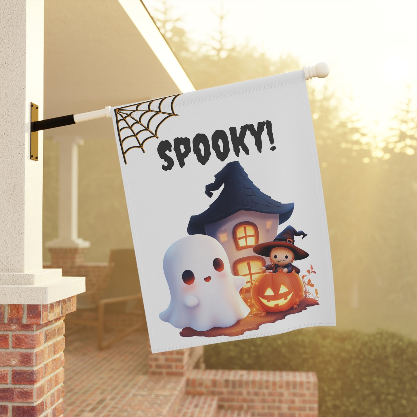 Cute Ghost & Haunted House Garden Flag