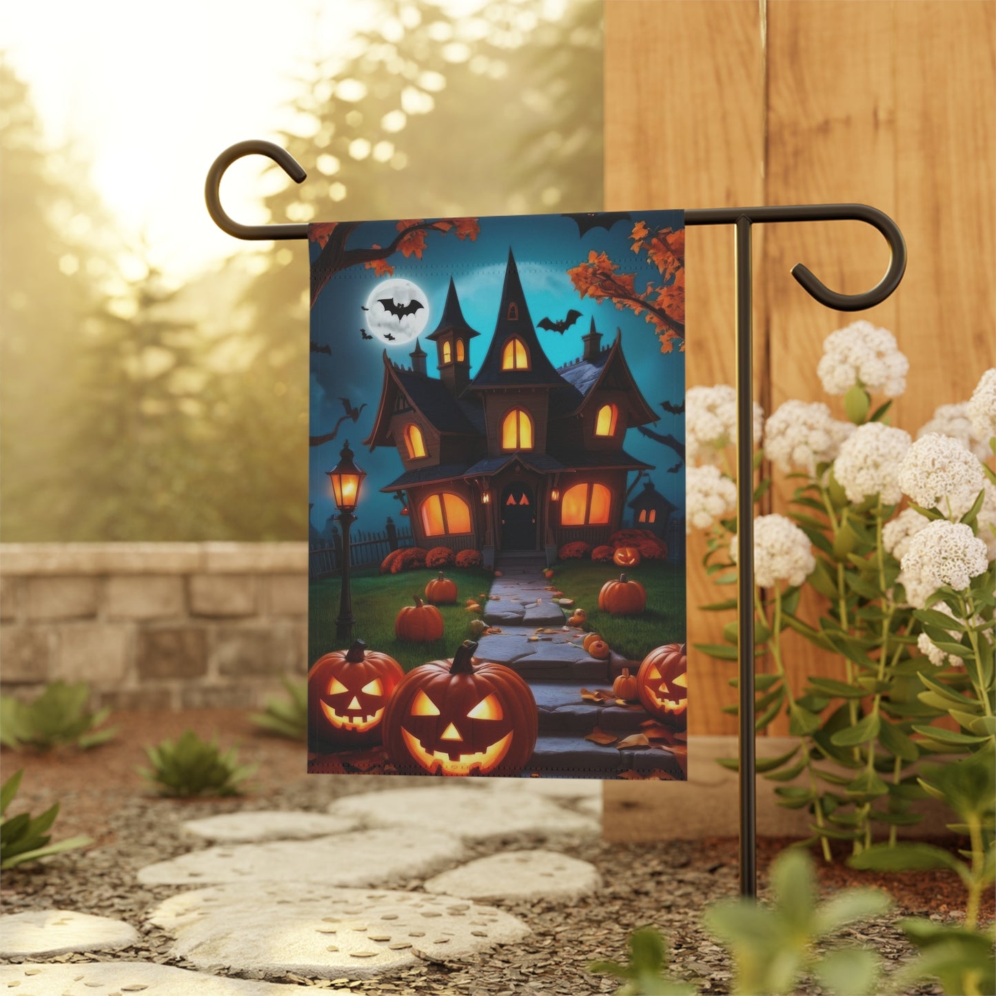 Whimsical Haunted House Halloween Garden Flag