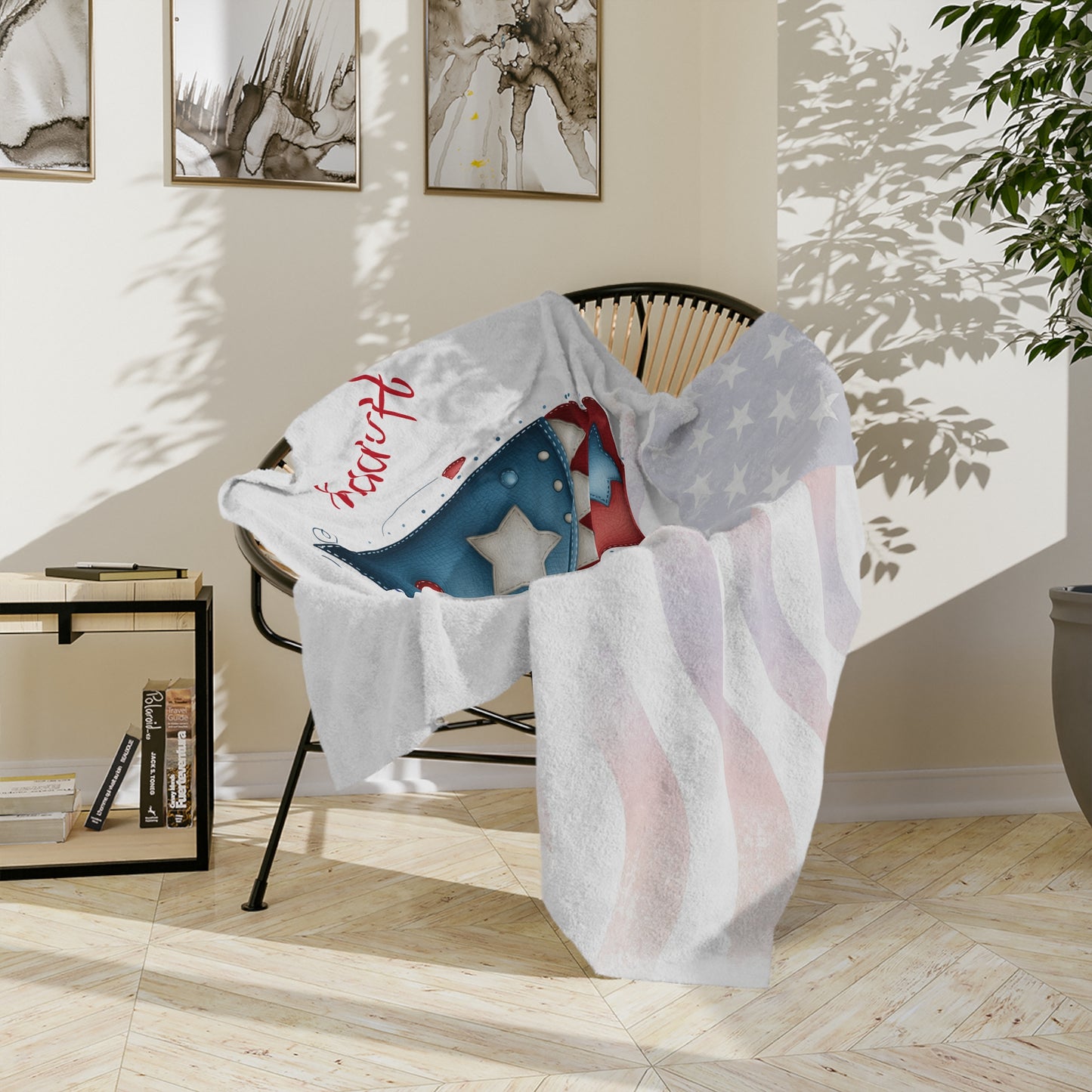Happy 4th Patriotic Heart Velveteen Plush Blanket